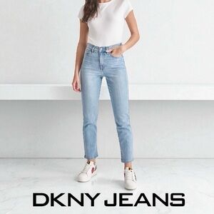 DKNY Jeans, Broome High Rise Slim Straight Crop Jeans, Size 27, Light Blue